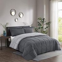 HIG 3 Pieces Gray Coverless Duvet King - 240 x 220cm - Cassette Box Construction - Corner Duvet Tabs - Solid Reversible 10.5 Tog Comfort with 2 Shams