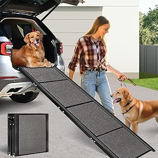 175CM Folding Dog Car Ramp, Non-Slip Surface, Aluminum, Grey, Up to 115KG, For Large Dogs, SUV & Truck