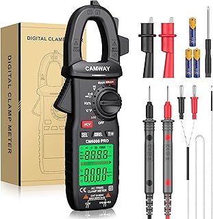 CAMWAY Clamp Meter, Digital Clamp Multimeter,TRMS 6000counts 600A AC/DC Current, AC/DC Voltage NCV Continuity Capacitance Resistance Frequency Diode LOZ Test, Large Backlit LCD Portable Clamp Tester