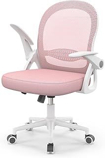 naspaluro Home Office Chair Ergonomic Desk Chair Swivel Computer Chair Mid-Back Mesh Chair with Flip-up Armrests and Lumbar Support for Home/Office - Pink