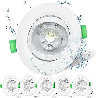 Mizlay 6PCS LED Recessed Ceiling Downlights 30°Tilt Cool White 6000K 5W/500lm, IP44 Bathroom Spot Lights, Ceiling Spotlights 90mm(Φ72-80mm) AC220-240V Round White for Indoor Lighting