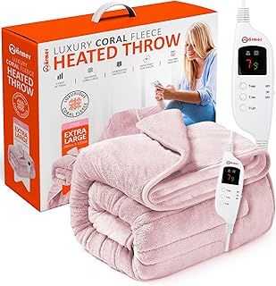 Warmer Electric Heated Throw Blanket - Digital Controller - 9 Hour Timer, 9 Heat Settings, Auto Shutoff, Detachable Controller - Machine Washable - Extra Large 200cm x 130cm