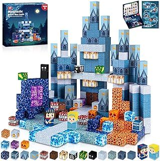 Annexfun Magnetic Blocks - 100 PCS Build Blue Castle Building Blocks - Magnetic Cubes Tiles Toys for Montessori Toddler Birthday Gifts - STEM Sensory Toys for 4 5 6 7 8 9 10 Year Old Boys & Girls