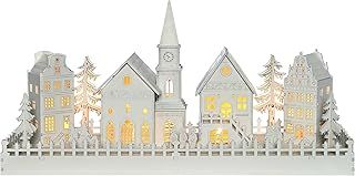 WeRChristmas Pre-Lit Wooden Scene with Church Christmas Decoration Illuminated with LED Lights, 45 cm - White