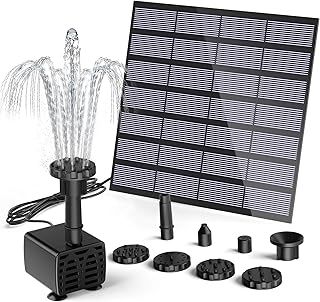 AMZtime DIY Solar Fountain Pump, Upgraded Solar Panel Water Pump for Outdoor Bird Bath with 6 Fountain Styles 2.7m Cable Cord for Small Ponds, Terrace Gardens and Fish Tanks