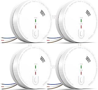 Andyssey GS517A Wired Smoke Alarm Mains powered, Interlinked Mains Smoke Detector 1 Year Replaceable Battery Back-up, Fire Alarm with Silence Button, EN 14604 Standard (4-PACK)