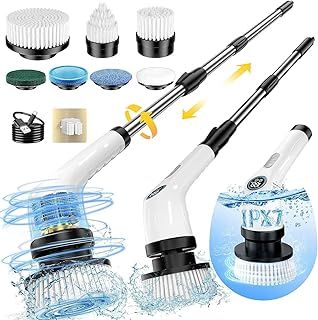 Electric Spin Scrubber, Bathroom Cleaner Brush with 7 Replaceable Brush Heads, IPX7 Waterproof Shower Power Scrubber, Electric Cleaning Brush for Tile, Floor, and Bathroom