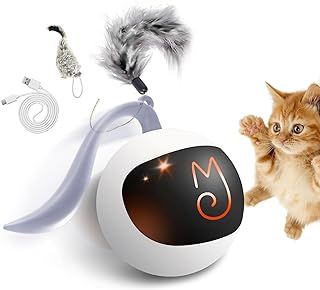 Migipaws Interactive Cat Ball Toy Set, Fun Tracker, Automatic Rolling Chase Ball with Fluffy Tail, A Small Mice, Rechargeable (White)
