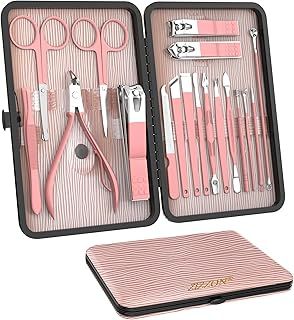 ZIZZON Manicure Set 18 in 1 Professional Pedicure Set Nail scissors Grooming Kit with Leather Travel Case Pink