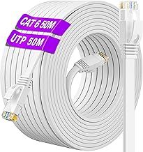 Long Ethernet Cable 50m, CAT 6 Internet Cable 50m High Speed 10/100/1000Mbit/s, Flat Ethernet Network Cable Outdoor Indoor, Gigabit Broadband RJ45 Patch Cable for Router Switch Modem Xbox (50 Clips)