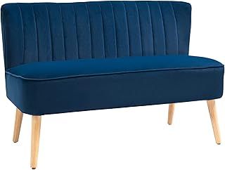 HOMCOM 2 Seater Sofa for Living Room, Modern Velvet Fabric Couch, Armless Loveseat Sofa Settee with Wood Legs for Bedroom and Home Office, Blue