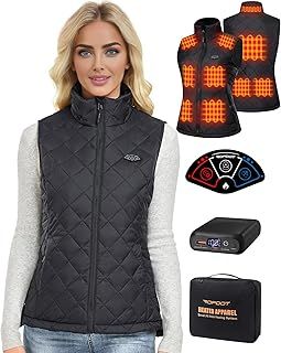 Topdot Heated Gilet Womens Heated Vest with Power Bank 16000mAh 7.4V, 10 Heating Zones Electric Heated Vest with 3 Heating Levels Ergonomic Heating System, Smart Temp Control Warm Vest for Women