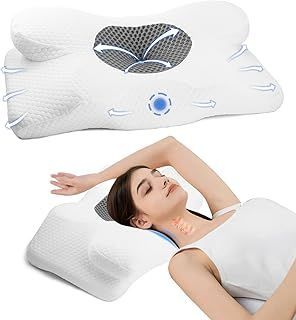 Neck Support Pillow for Neck Pain, Ergonomic Orthopedic Cervical Pillow, Memory Foam Side Sleepers with Washable Removable Pillowcase