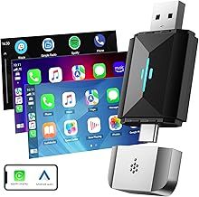 HOTPEAK 2 in1 Wireless CarPlay Adapter, Plug and Play, 5.8GHz, Low Latency, Type-C/USB Compatible with Car from 2016+, IOS 10+, Android 11+