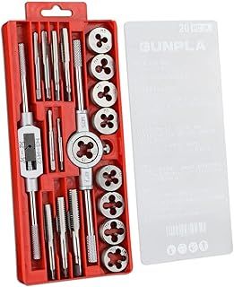 Gunpla Tap and Die Set 20 Pieces Tungsten Alloy Steel Metric Tap and Die Kit M3-M12 Combination for Cutting External and Internal Thread with Storage Case
