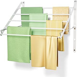 BAKON Wall Mounted Drying Rack, Foldable Hanging Drying Rack-23.6" Wide, 20 Linear Feet Capacity, 5 Smooth Round Stainless Stee Rods, Wall Drying Rack for Room, Patio, Balcony, Hotel (23.6 inch)