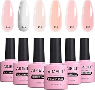 AIMEILI 8 in 1 Builder Nail Gel Set, Sheer Color Builder Base Nail Strengthening Gel Nail Extension Glue Gel in a Bottle, UV LED Gel Polish 6pcs X 10ml - Gift Kit 36