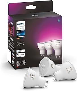 Philips Hue White & Colour Ambiance Smart Spotlight 3 Pack LED [GU10 Spotlight] - 350 Lumens (50W Equivalent). Works with Alexa, Google Assistant and Apple Homekit
