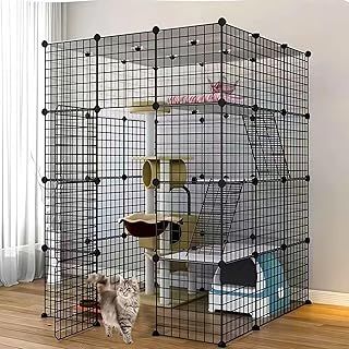 AUTO HIGH 4-Tier Large Cat Cage with 5 Doors, 3 Ladders, 1 Hammock, and Skylight for 1-4 Cats,DIY Catio Cat Enclosure Indoor Metal Wire Detachable Cat Crate Playpen 105x105x140cm Kitty Cage, Black