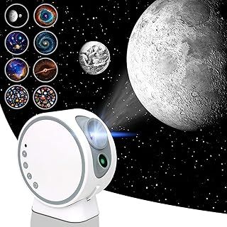 Planetarium Projector, Galaxy Star Projector for Bedroom, HD Replaceable 8 Film Discs & Adjustable Focus Lens Light Projector, Timed Ceiling Light with BT Speaker & White Noise