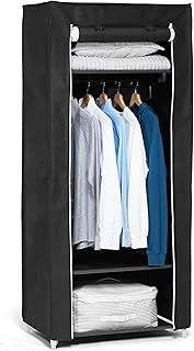 Hododou Single Canvas Wardrobe Portable Wardrobe Fabric Wardrobes for Bedroom Foldable Closet with Hanging Rail and Shelves, for Clothes, Bags, Toys, Shoes, 160 x 59 x 43CM, Black
