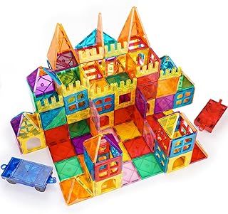 Kids Magnetic Tiles Toys, 100Pcs 3D Magnetic Building Blocks Tiles Set, Building Construction Educational STEM Toys for 3+ Year Old Boys and Girls