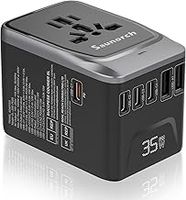 SAUNORCH Universal Travel Adapter, PD 35W 7 in 1 International Power Plug Adapter with 7.0A 4 USB-C and 2 USB-A Fast Wall Charger, Worldwide AC Outlet for US Europe UK AUS (Black+Silver)