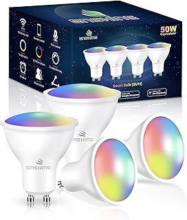 GU10 Smart Bulb, Tunable White and RGB Colour WiFi Light Bulbs, Compatible with Alexa and Google Home, Music Sync, Remote Control, High Brightness, 5W(50W), No Hub Required, 4 Pack