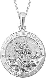 Aeon Silver St Christopher Necklace - 925 Sterling Silver Pendant | Double Sided | Holy Christian Travel Protector | Adjustable 16-18" Chain (18mm)