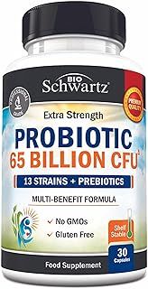 BioSchwartz Probiotic 65 Billion - Probiotics with Prebiotic for Women & Men - Lactobacillus Acidophilus Digestive Health Capsules - Targeted Release Technology - Shelf Stable Supplement Non-GMO -30ct