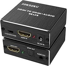 4K x 2K HDMI Audio Converter Extractor,HDMI to HDMI Audio and Optical TOSLINK SPDIF Audio Splitter Adapter with 3.5mm Stereo Audio Splitter Adapter,Black