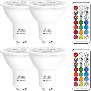 GU10 LED Bulbs, 5W Colour Changing Spot Light Bulb, Dimmable via Remote Control, 75 Watt Equivalent with Timing, RGB+ Warm White (2700K),Double Memory (4 Pack)