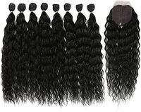 DÉBUT synthetic hair bundles with closure weave bundles with frontal swiss lace 9pcs Water Wave 20 inch 240g high temperature fiber (20 inches, 1B)