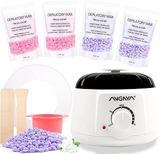 ANGNYA Waxing Kit Professional Wax Warmer with Hard Wax Beads 400g and Wax Heater Spatulas 20pcs, One Silicone Pot and Clean Paper Rings 5pcs