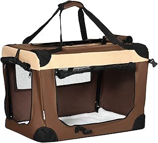 PawHut 60cm Foldable Pet Carrier Bag Soft Travel Dog Crate, Portable Cat Carrier w/ Cushion, for Cats and Miniature Dogs - Brown
