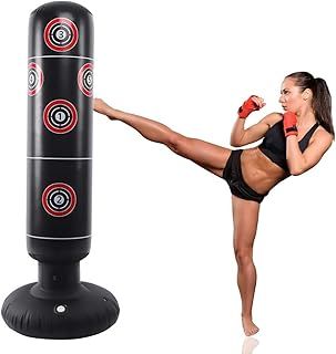 Inflatable Punch Bag for Kids, 160cm Inflatable Heavy Boxing Bag, Free-standing Target Stand Tumbler Black, Punching Kick Training Tumbler Bag for Relieving Pressure Body Building