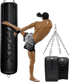 RDX Heavy 4FT 5FT Punch Bag for Pro Training, 25KG Pre Filled with 50KG Max Filling Capacity, 3PC Boxing Bag Set with Gloves Hanging Steel Chain, Kickboxing MMA Muay Thai BJJ Karate Home Gym Fitness