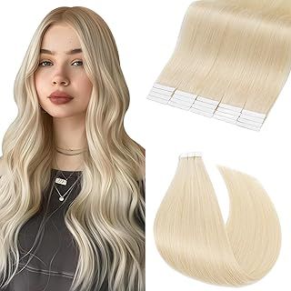 Elailite Tape in Hair Extensions Human Hair 20 Pcs - Seamless Skin Weft Real Remy Hair Extension Straight (#60 Platinum Blonde, 12 inch-30g)