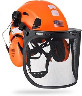 Forestry Safety Helmet Chainsaw Helmet with Mesh Face Shield and Ear Muffs 3 in 1 Protection System ANSI Approved Forestry Hard Hat for Men & Women Industrial Construction,Chainsaw Protective
