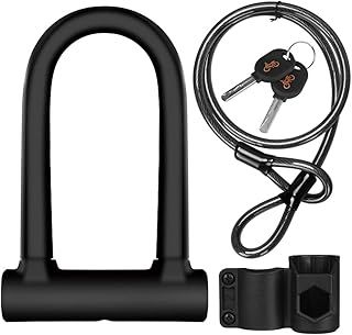 Bike U Lock, Anti-Cut D Lock Bicycle Lock with 1.2m Flex Cable and Mounting Bracket, High Security for Bicycle, E-Sctooer and Motocycles