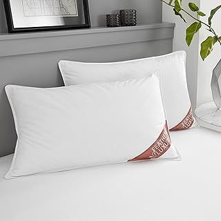 GC GAVENO CAVAILIA Duck Feather Pillows 2 Pack - Hotel Quality Standard Size Down Pillows - Medium Firm Head & Neck Support Bed Pillow, White, 48x74 Cm