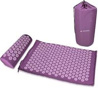 Navaris Acupressure Mat and Pillow Set - Acupuncture Mat for Back, Neck, Shoulders, Muscles, Relaxing - Includes Carry Bag - Berry