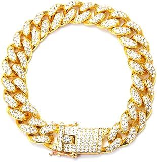 Hip Hop Bracelet Seed Gold Plated Hip Hop Iced Out Diamond Miami Cuban Link Chain Bracelet for Men and Women,18,5 cm