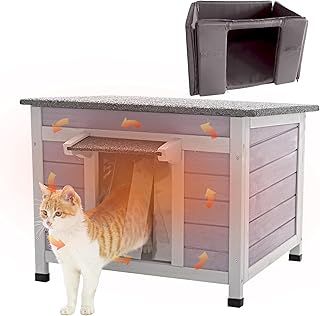 Aivituvin Heated Cat House for Outdoor Cats Feral Kitty Shelter with Insulated Liner for Winter Waterproof Rabbit Hutch for Bunnies,Cats