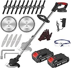 24V Cordless Strimmer, Telescopic Lightweight Grass Trimmer with 6xMetal Blades & 10xPlastic Blades, 2 x 2000mAh Battery, Electric Garden Strimmer Grass Cutter for Lawn Edger Pruning Weed