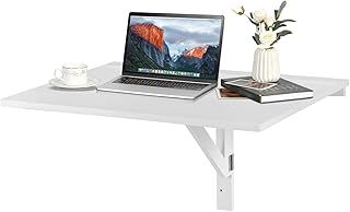 COSTWAY Wall-mounted Drop-leaf Table, Folding Floating Laptop Desk, Space Saving Hanging Table for Study, Bedroom, Bathroom, or Balcony, 80x60CM (White)