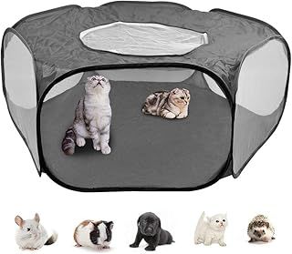 Small Animal Cage Tent Pop up Pet Playpen, Foldable Pet Cage Tent Outdoor Indoor Exercise Fence with Top Cover, Mesh Hamster Playpen Yard Fence Play Pen Breathable for Rabbit Ferret Guinea Pig