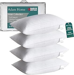 Adam Home Pillows 4 Pack Hotel Quality Side Sleeper Bounce Back Bed Pillow Hypoallergenic & Anti Dust Mite Resistant Premium Filled Hotel Pillows Pack of 4