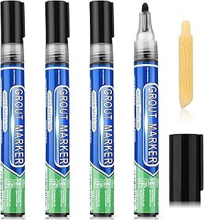 Grout Wall Pen Tile Paint Markers Grout Repair Sealer Pen for Bathrooms Kitchen Porch Patio Repair Refresh(4,Black)