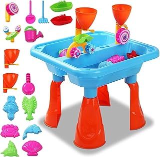 The Magic Toy Shop Sand and Water Table, 23-Piece Set, Blue – Includes Watering Can & Accessories, Two Compartments & Drainage – Kids Outdoor Play Equipment for Messy Sandpit Play for Boys & Girls